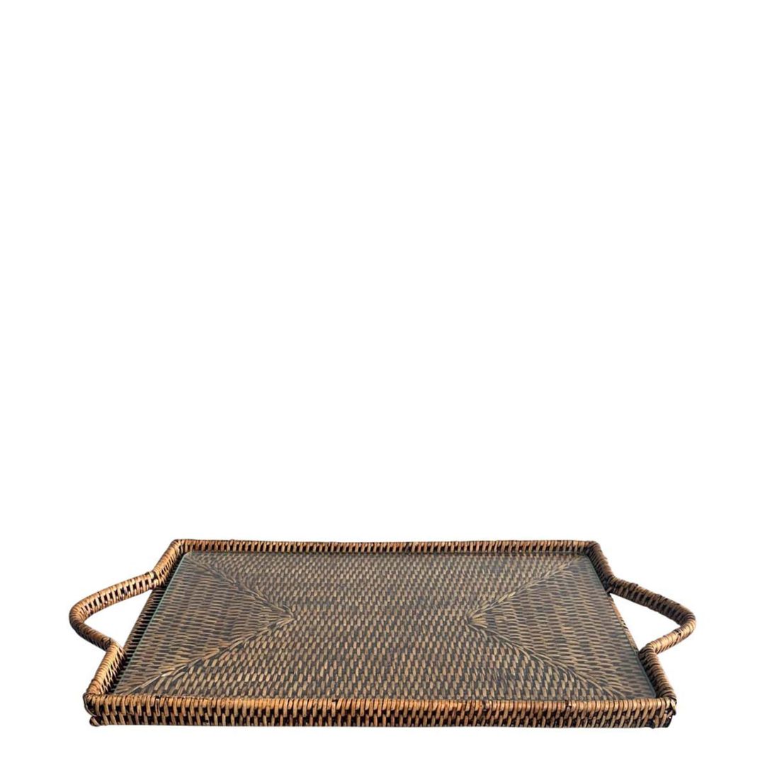 BROWN RECTANGULAR CHEESE TRAY WITH GLASS INSERT image 0